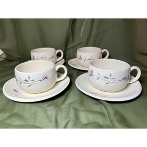 Franciscan Earthenware Duet Rose Cup and Saucer - Set of 4